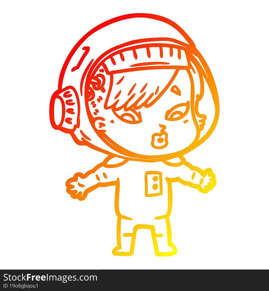 warm gradient line drawing of a cartoon astronaut woman