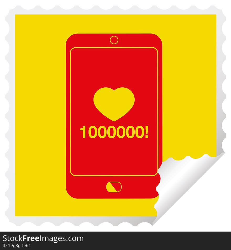 mobile phone showing 1000000 likes square peeling sticker