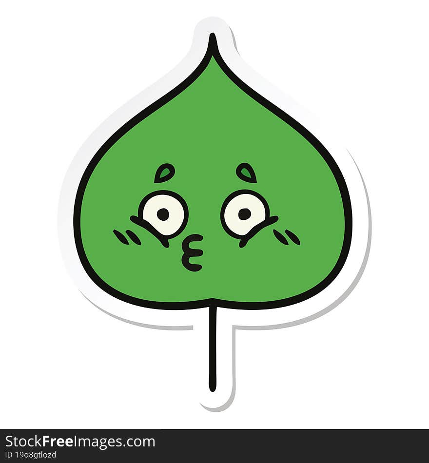 sticker of a cute cartoon expressional leaf