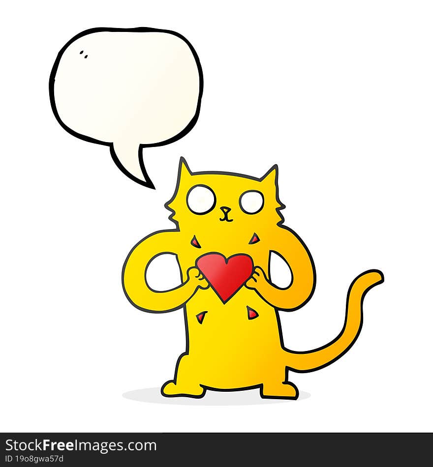 freehand drawn speech bubble cartoon cat with love heart