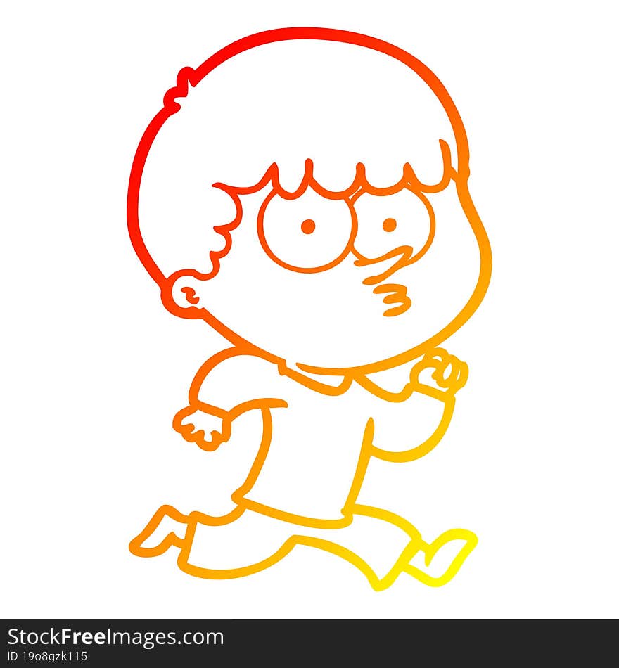 warm gradient line drawing cartoon curious boy running