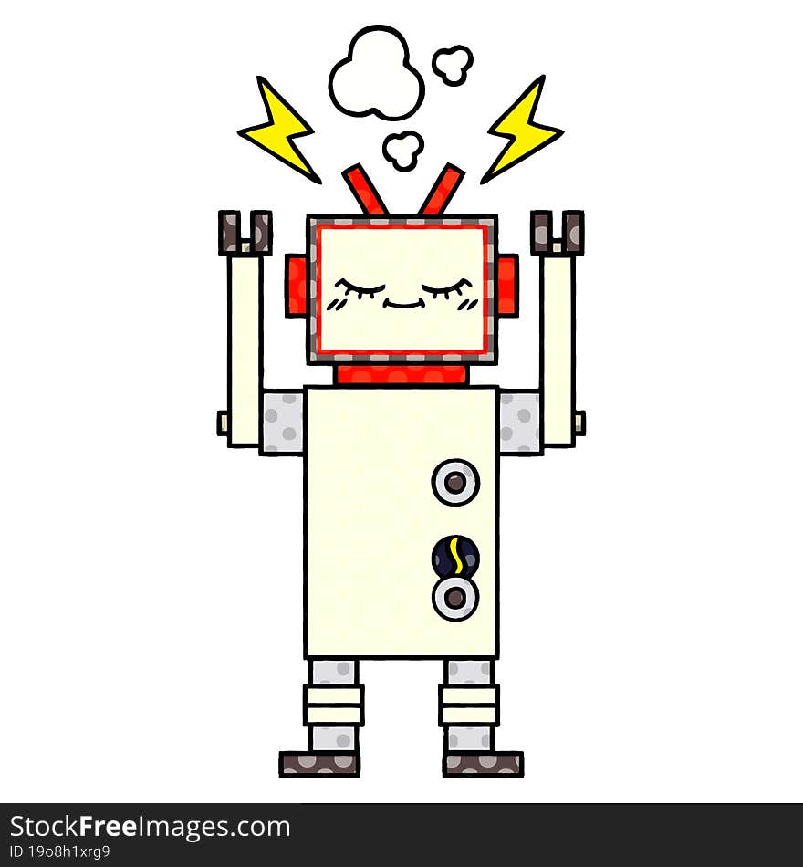 comic book style cartoon of a dancing robot