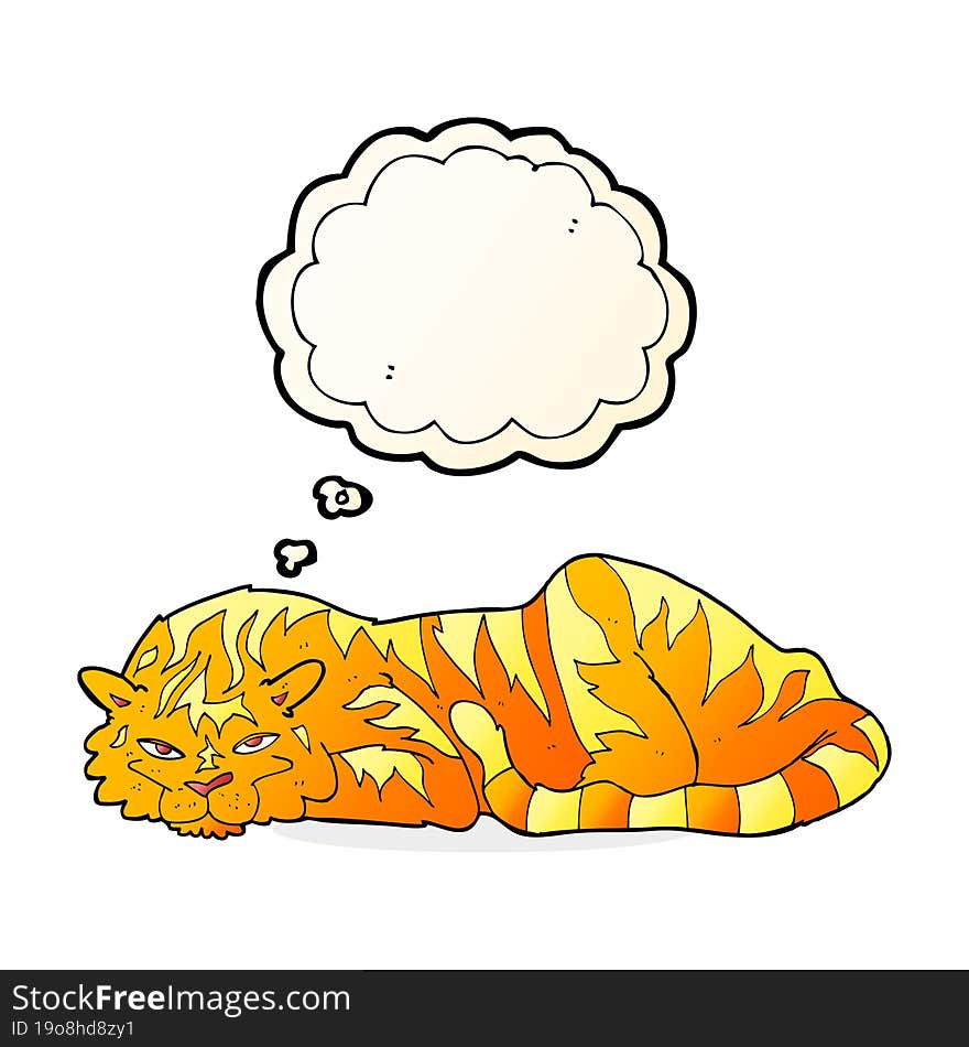 Cartoon Resting Tiger With Thought Bubble