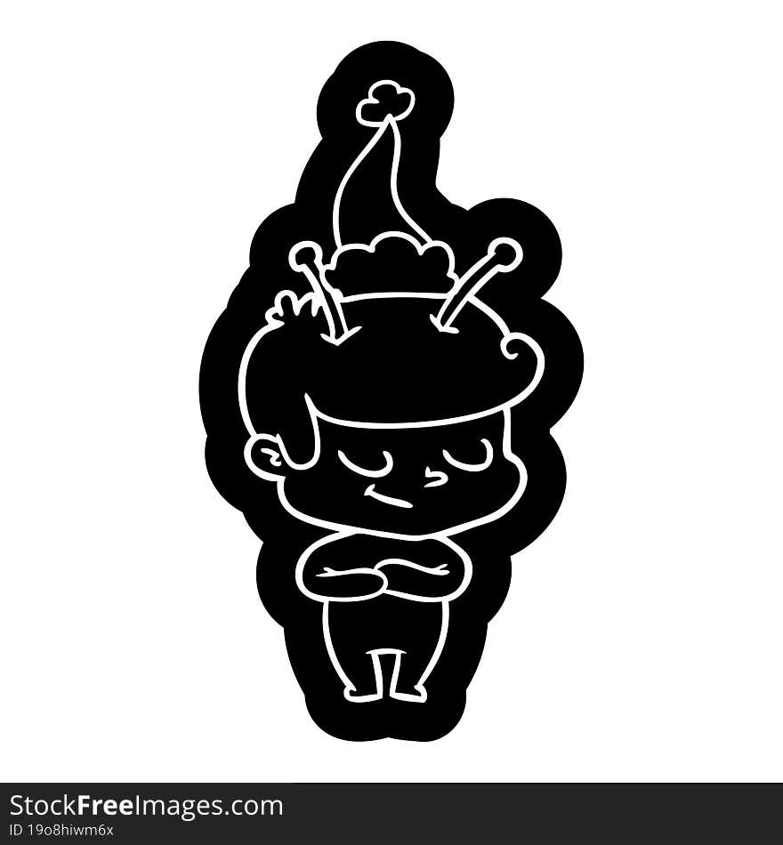 friendly cartoon icon of a spaceman wearing santa hat