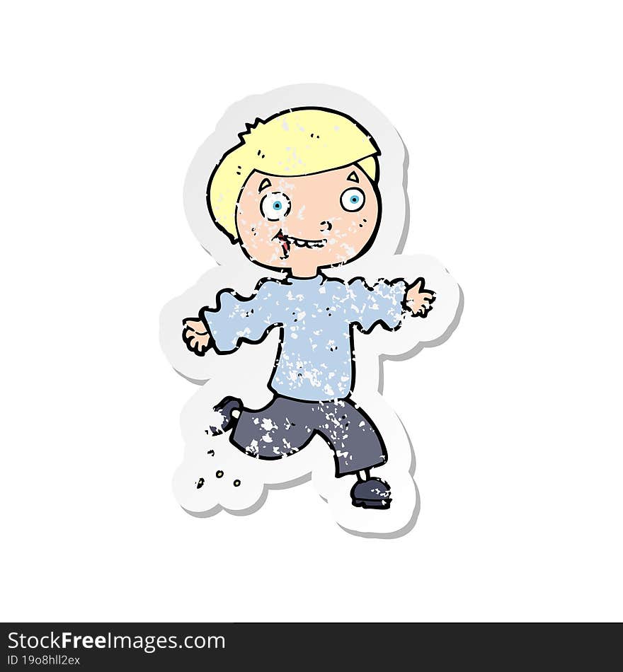 retro distressed sticker of a cartoon excited boy