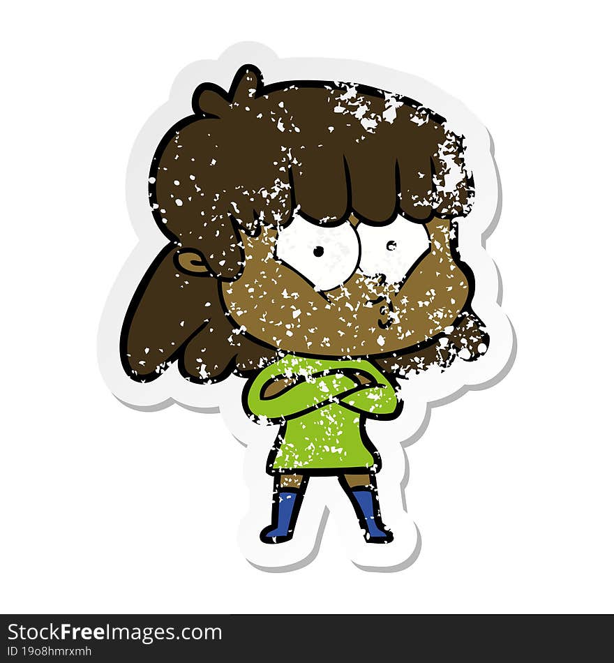 Distressed Sticker Of A Cartoon Whistling Girl