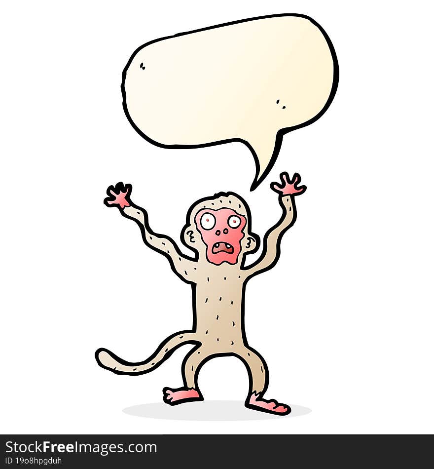 cartoon frightened monkey with speech bubble