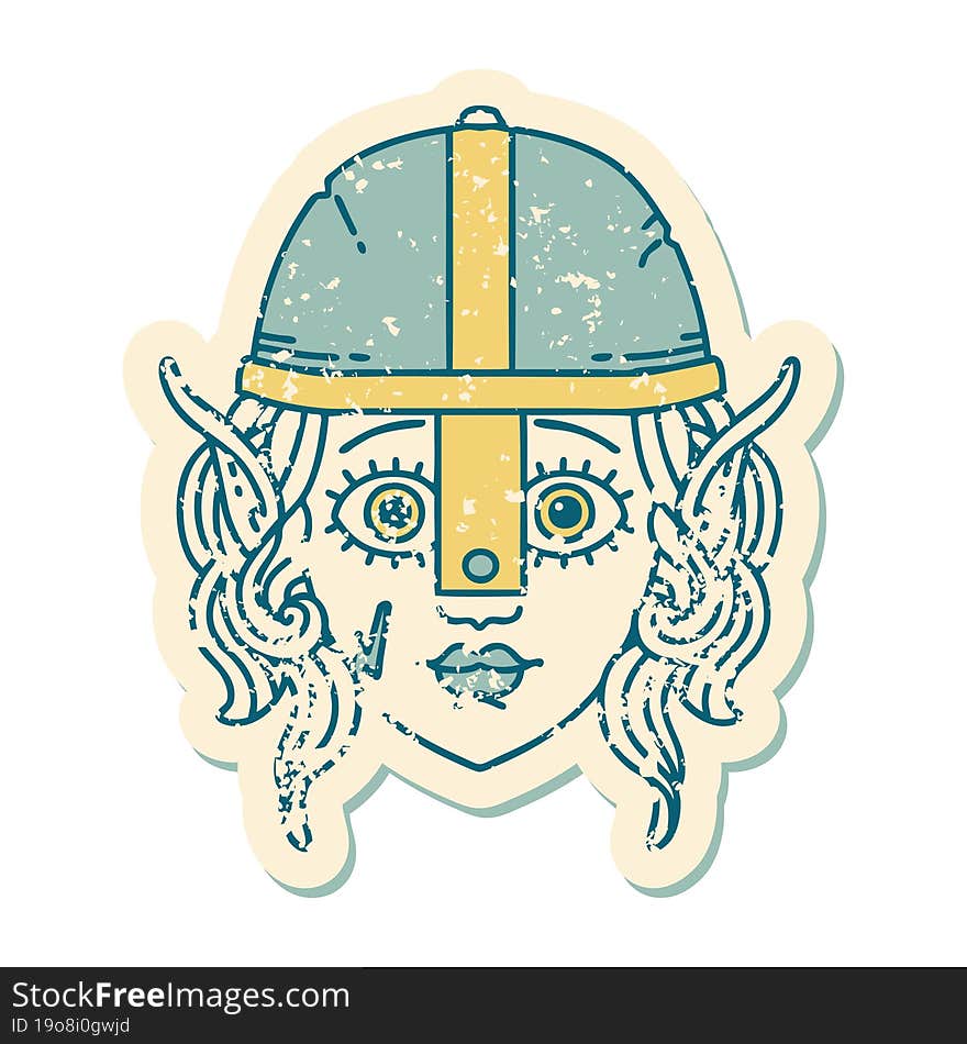 Retro Tattoo Style elf fighter character face. Retro Tattoo Style elf fighter character face