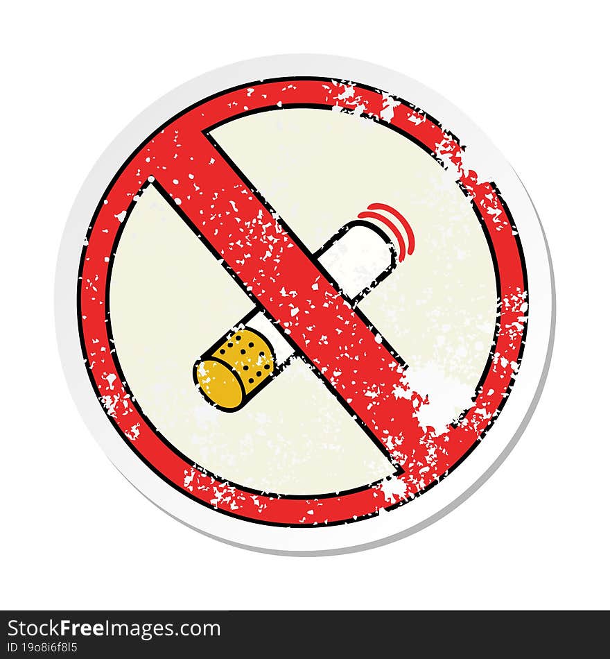 Distressed Sticker Of A Cute Cartoon No Smoking Allowed Sign