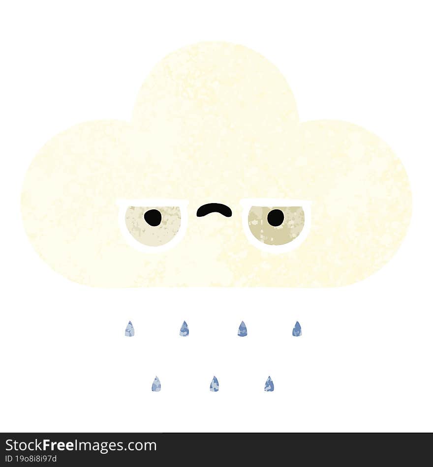 retro illustration style cartoon rain cloud