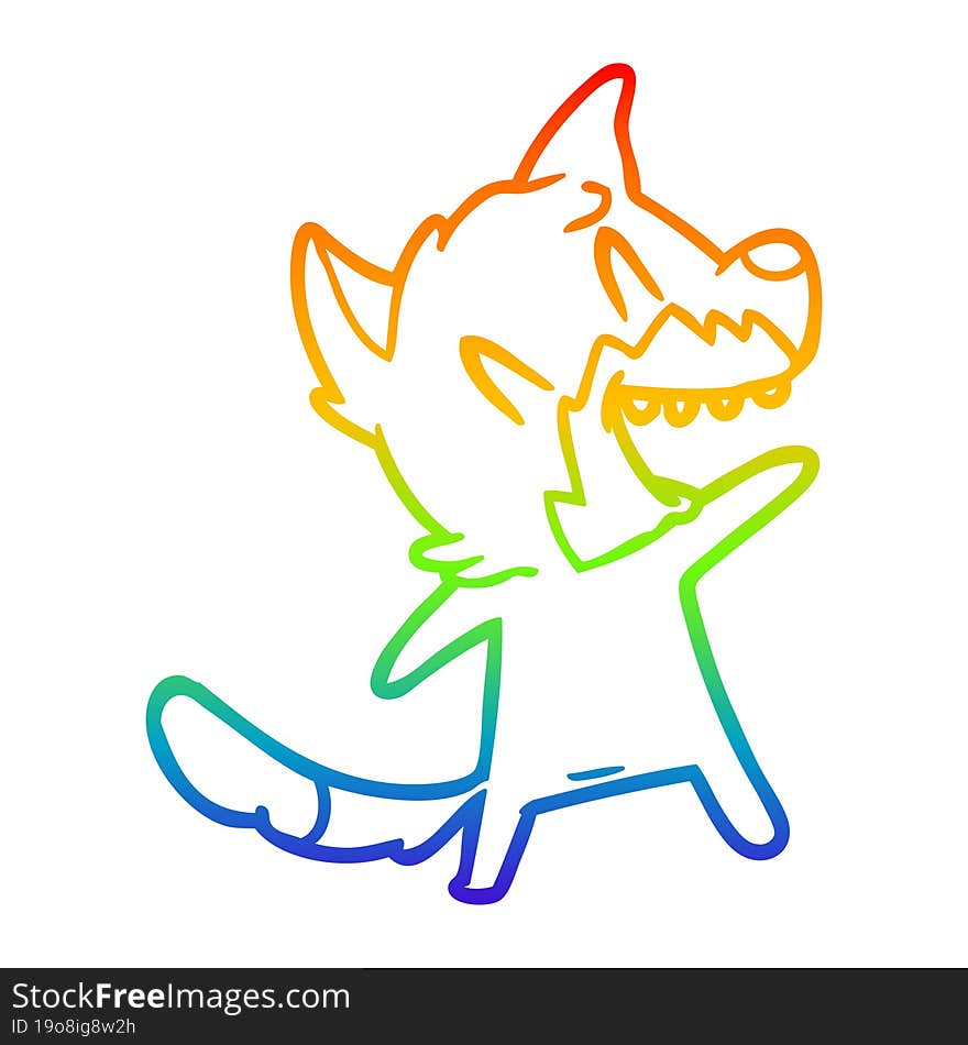 rainbow gradient line drawing of a laughing fox cartoon