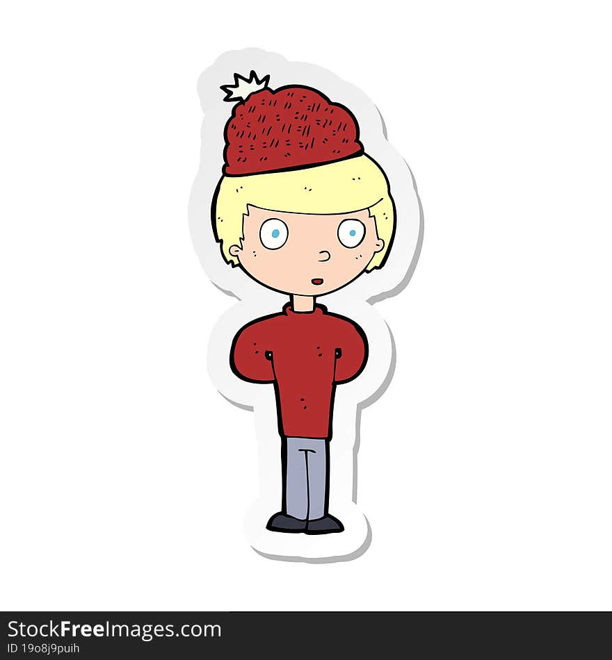 Sticker Of A Cartoon Man Wearing Winter Hat