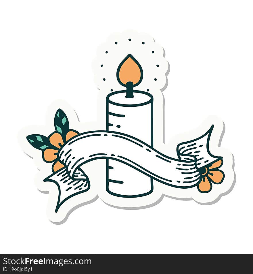 tattoo sticker with banner of a candle