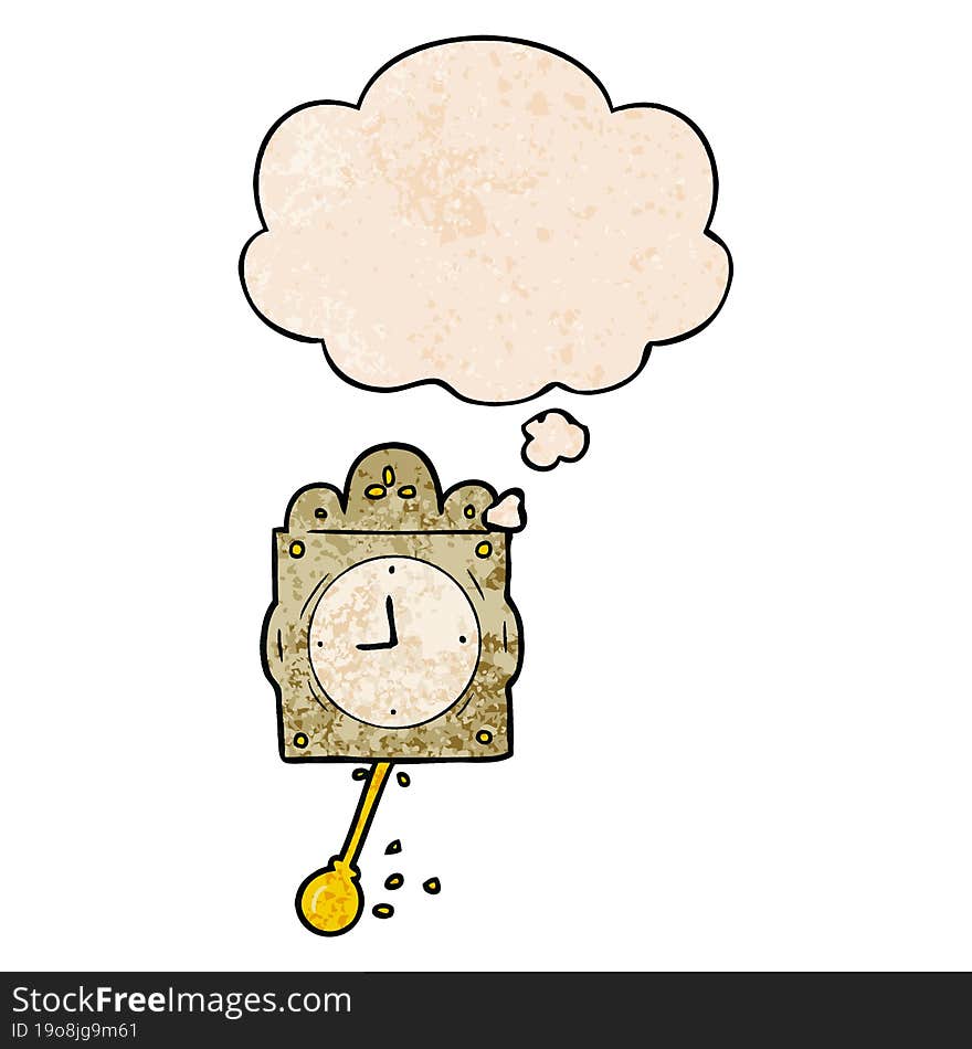 cartoon ticking clock and thought bubble in grunge texture pattern style