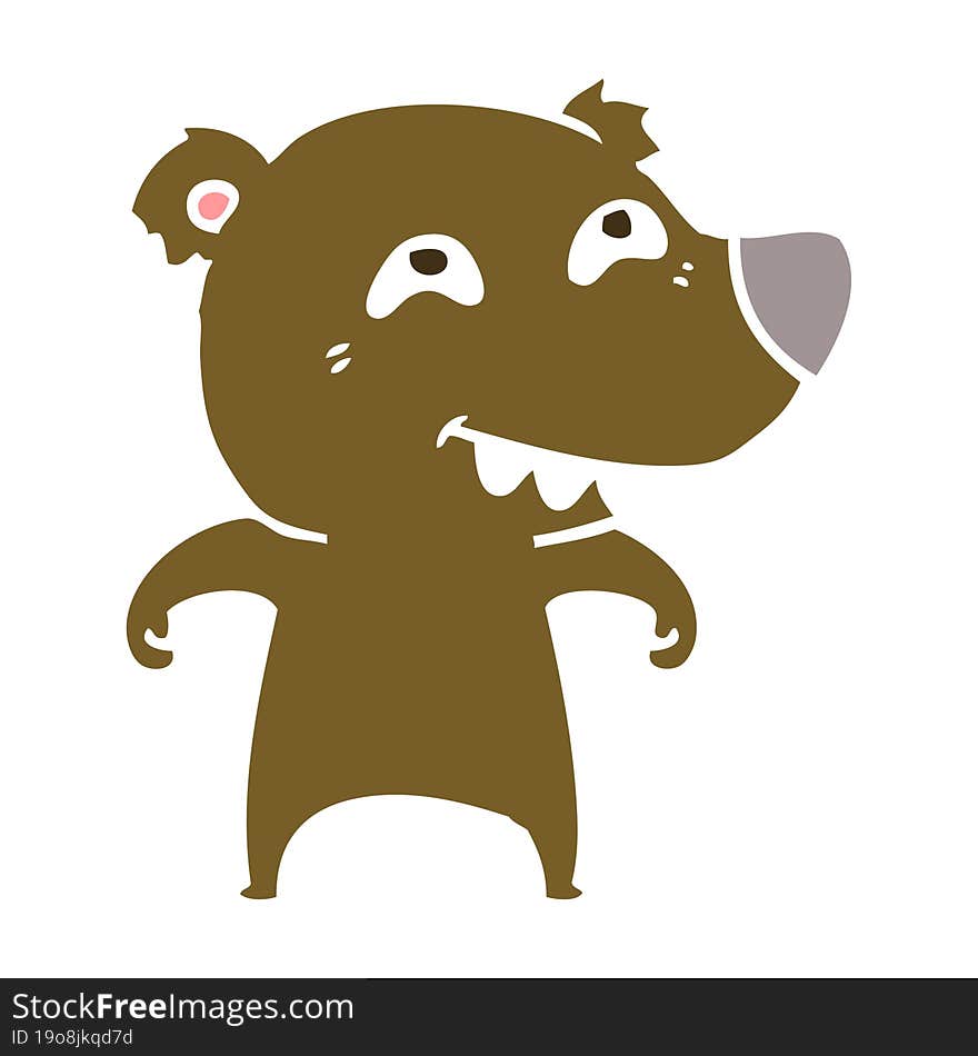 flat color style cartoon bear showing teeth