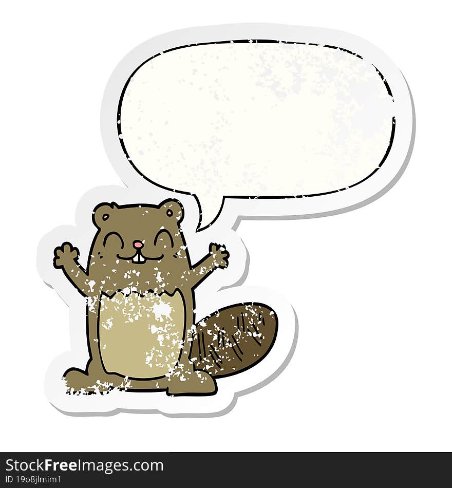 cartoon beaver and speech bubble distressed sticker