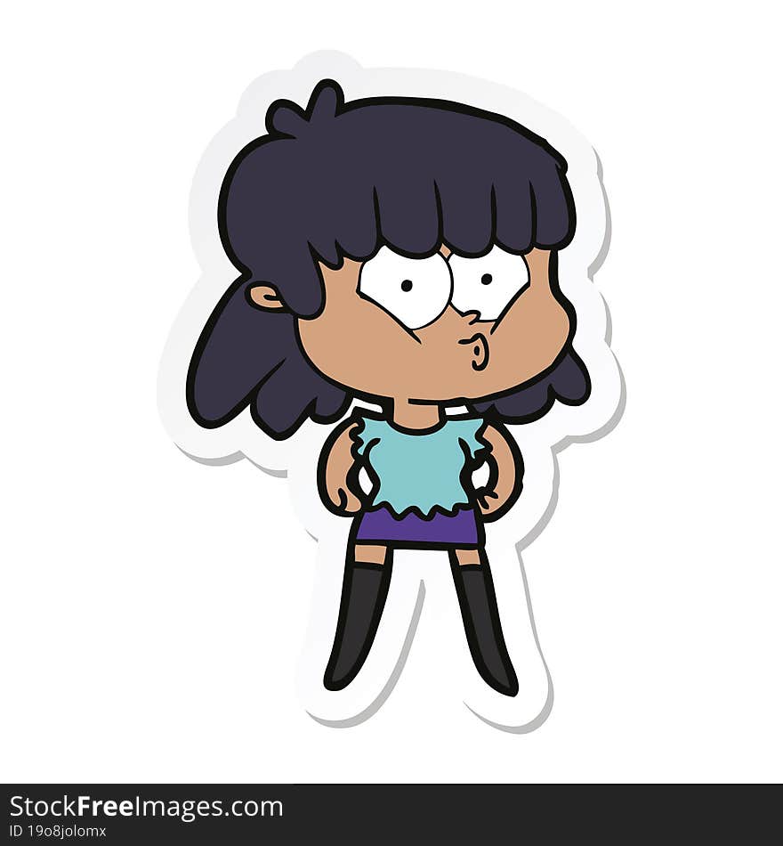 sticker of a cartoon whistling girl