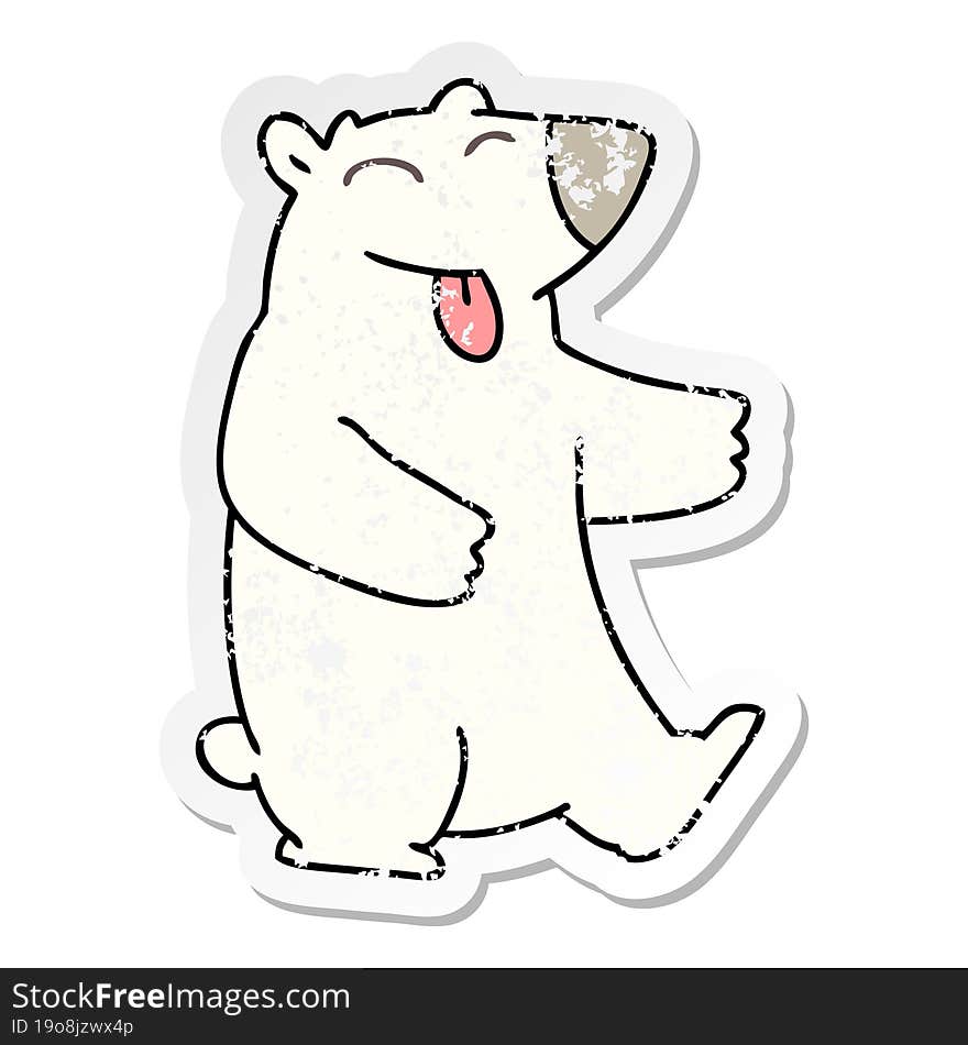 distressed sticker of a quirky hand drawn cartoon polar bear