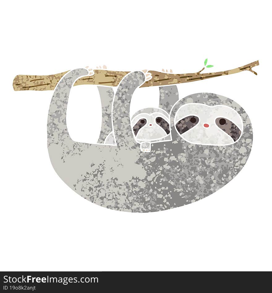 quirky retro illustration style cartoon sloth and baby