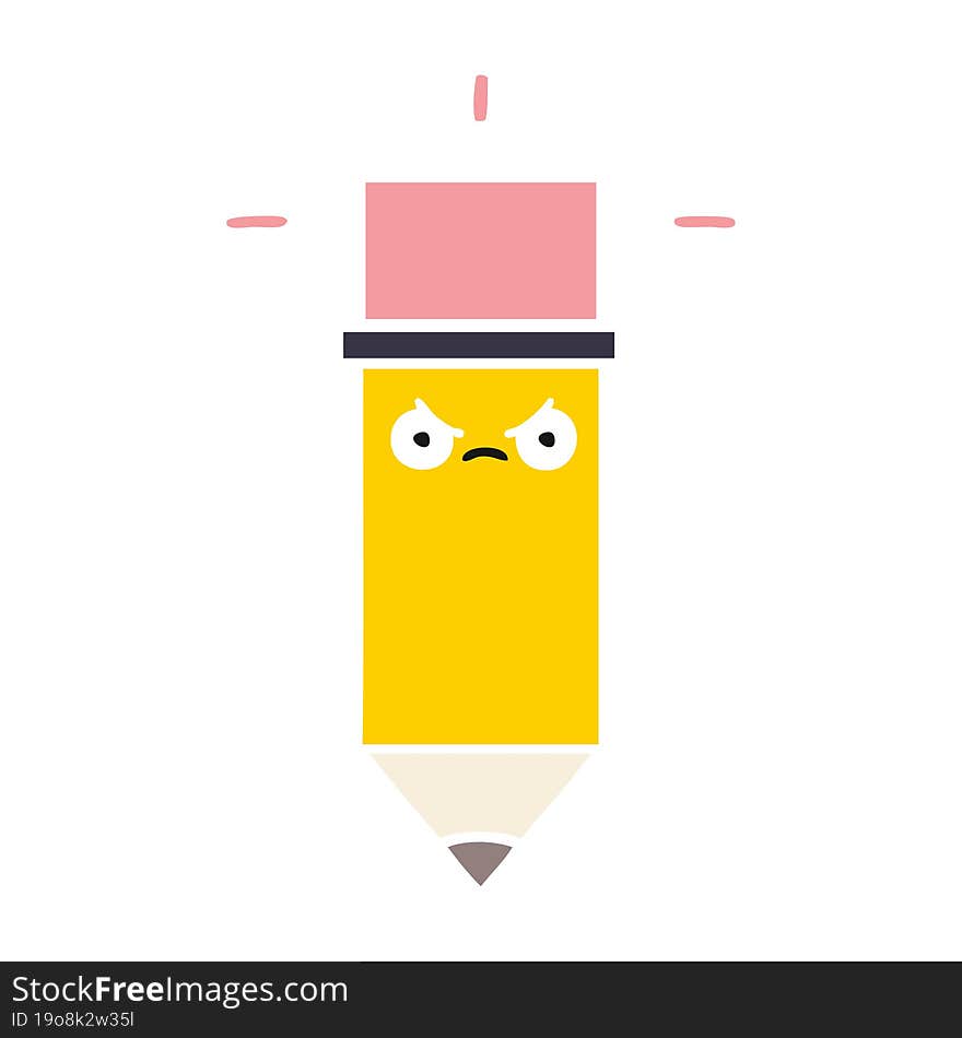 flat color retro cartoon of a pencil