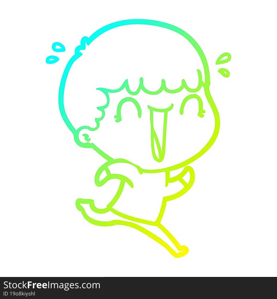 cold gradient line drawing of a laughing cartoon man running