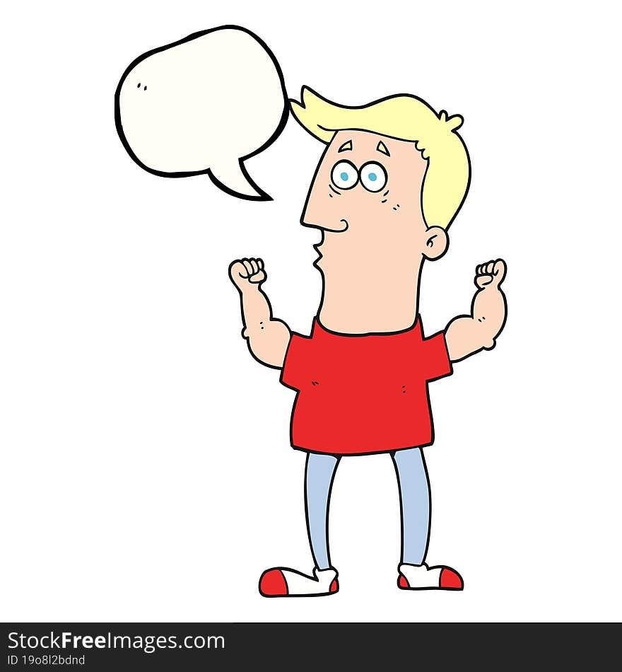 Speech Bubble Cartoon Surprised Man Flexing Biceps