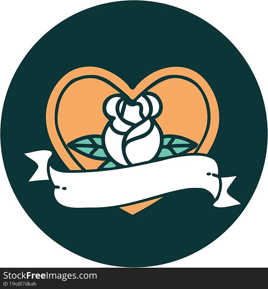 Tattoo Style Icon Of A Heart Rose And Banner