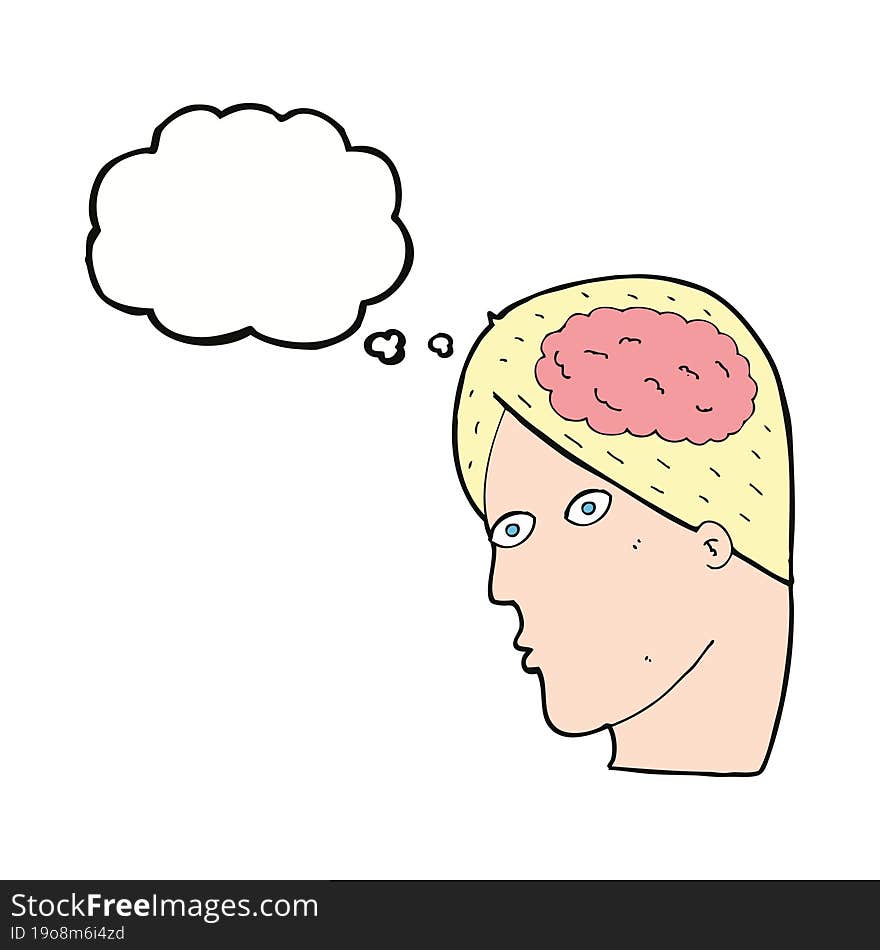 Cartoon Head With Brain Symbol With Thought Bubble