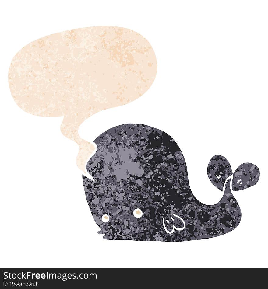 cartoon whale and speech bubble in retro textured style