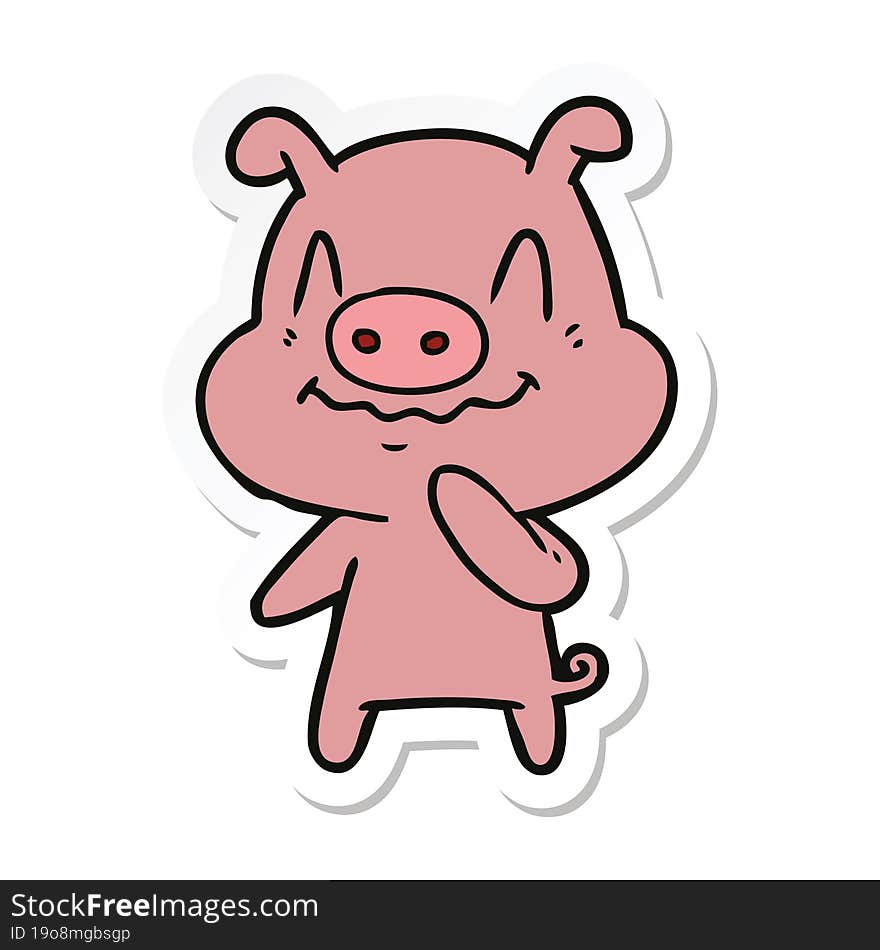 sticker of a nervous cartoon pig