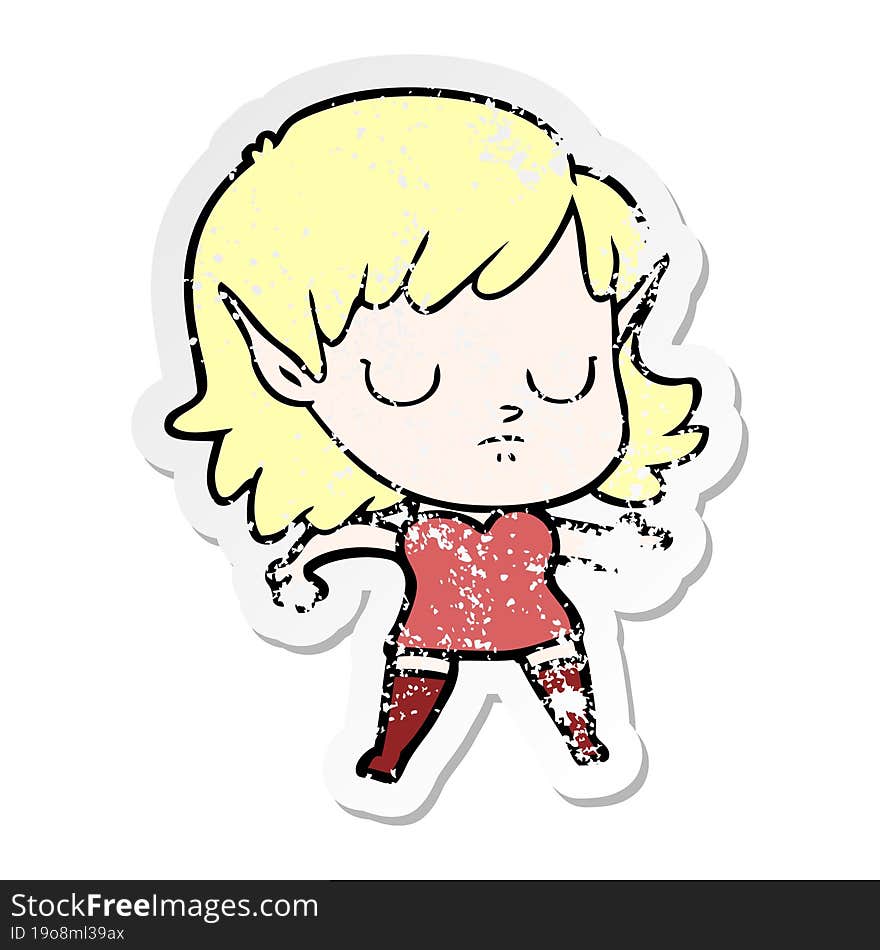 Distressed Sticker Of A Cartoon Elf Girl