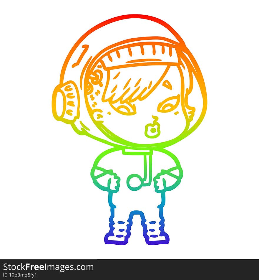 Rainbow Gradient Line Drawing Cartoon Astronaut Woman