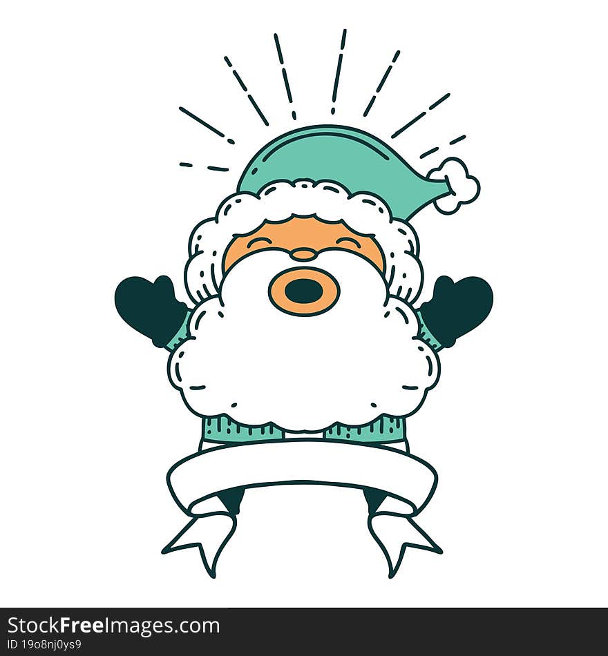 Banner With Tattoo Style Santa Claus Christmas Character