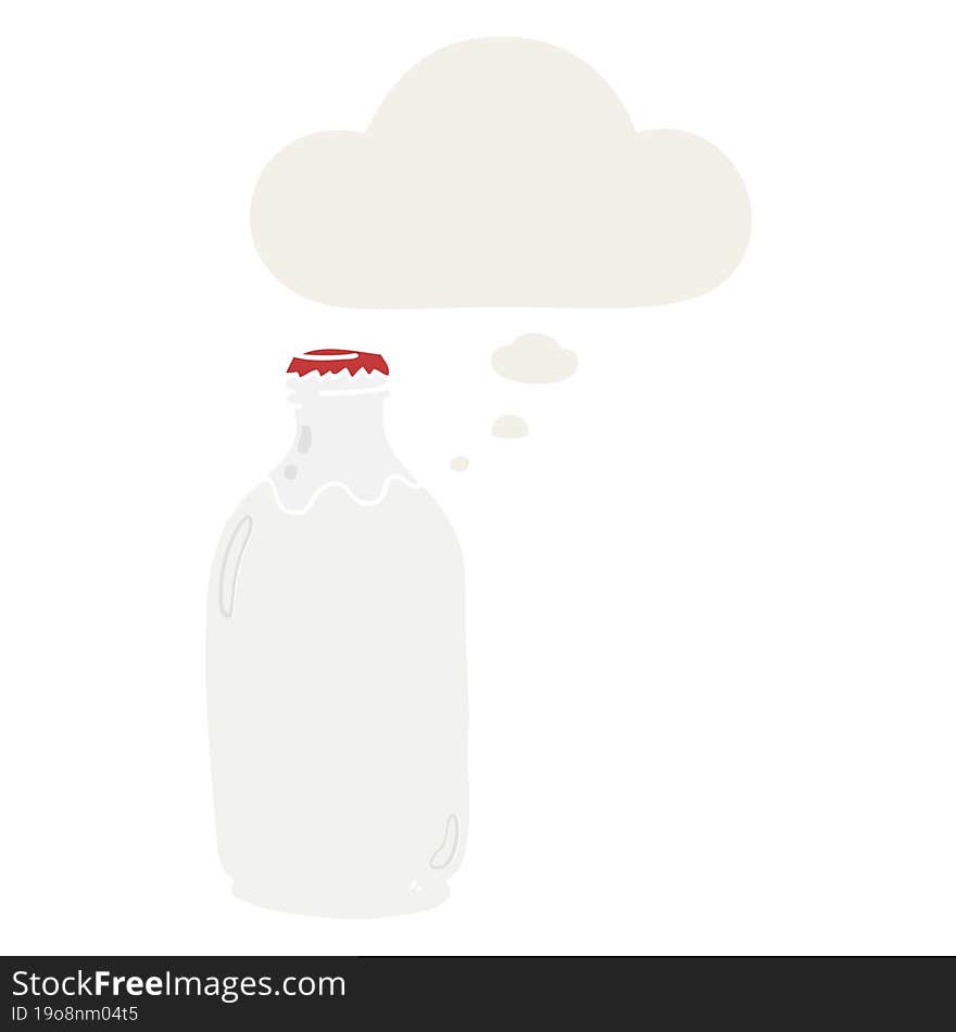 Cartoon Milk Bottle And Thought Bubble In Retro Style