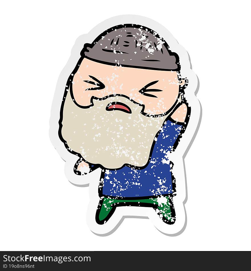 distressed sticker of a cartoon man with beard