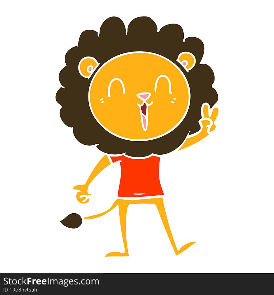 laughing lion giving peace sign