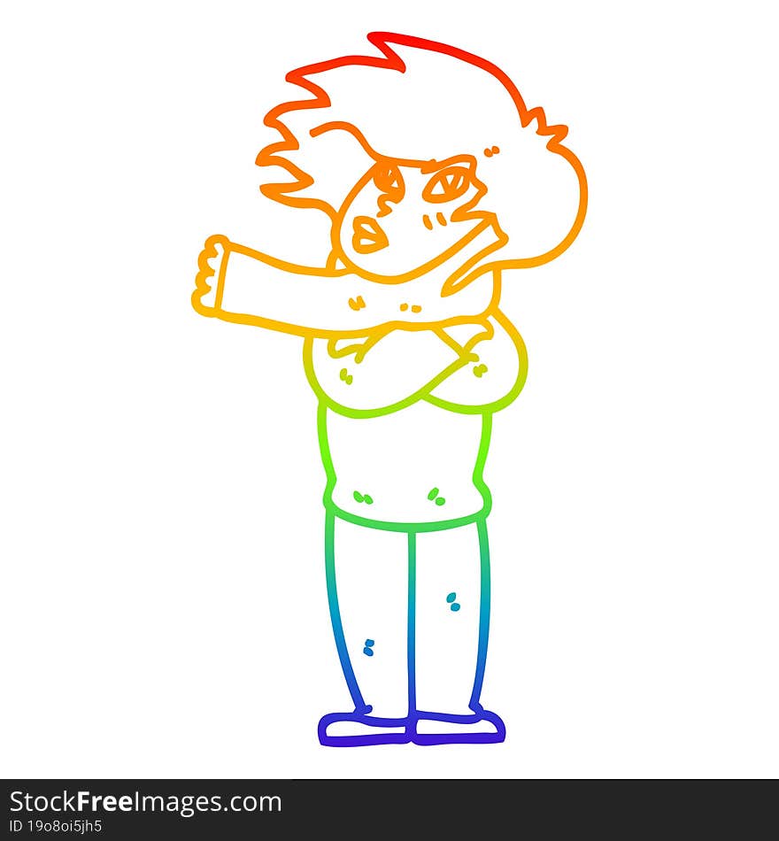 rainbow gradient line drawing of a cartoon girl with scarf