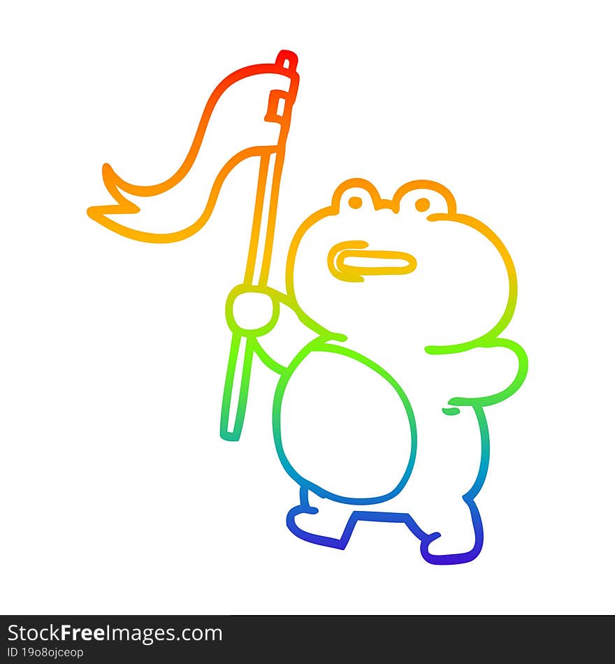 rainbow gradient line drawing of a cartoon frog