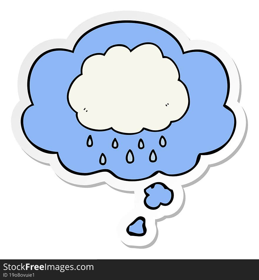 cartoon rain cloud and thought bubble as a printed sticker