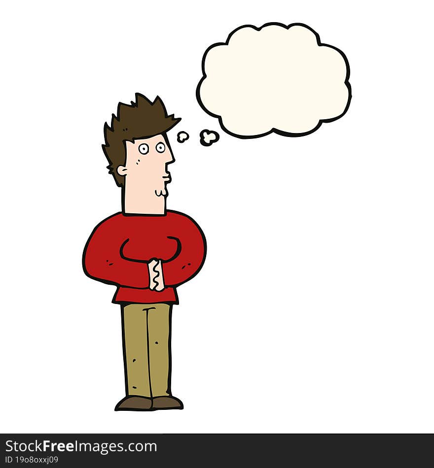 cartoon nervous man with thought bubble