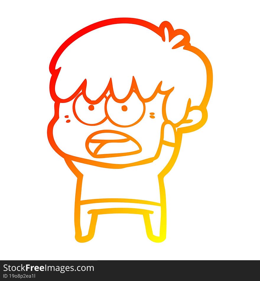 Warm Gradient Line Drawing Worried Cartoon Boy