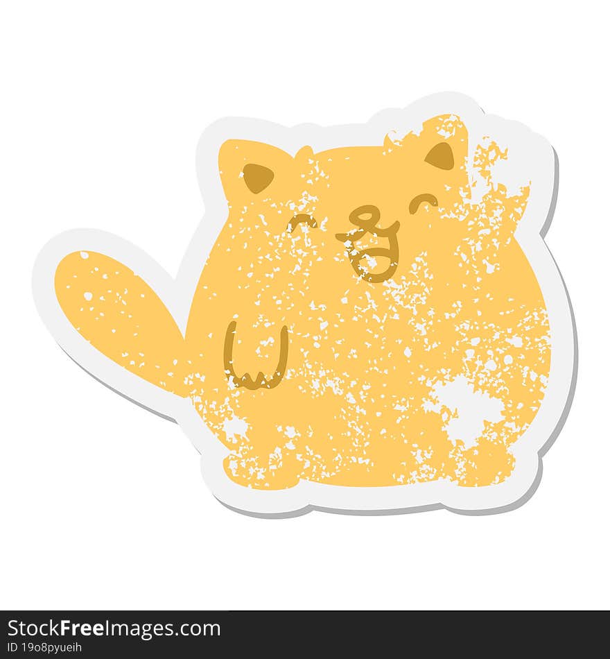 Cute Cartoon Cat Waving Grunge Sticker