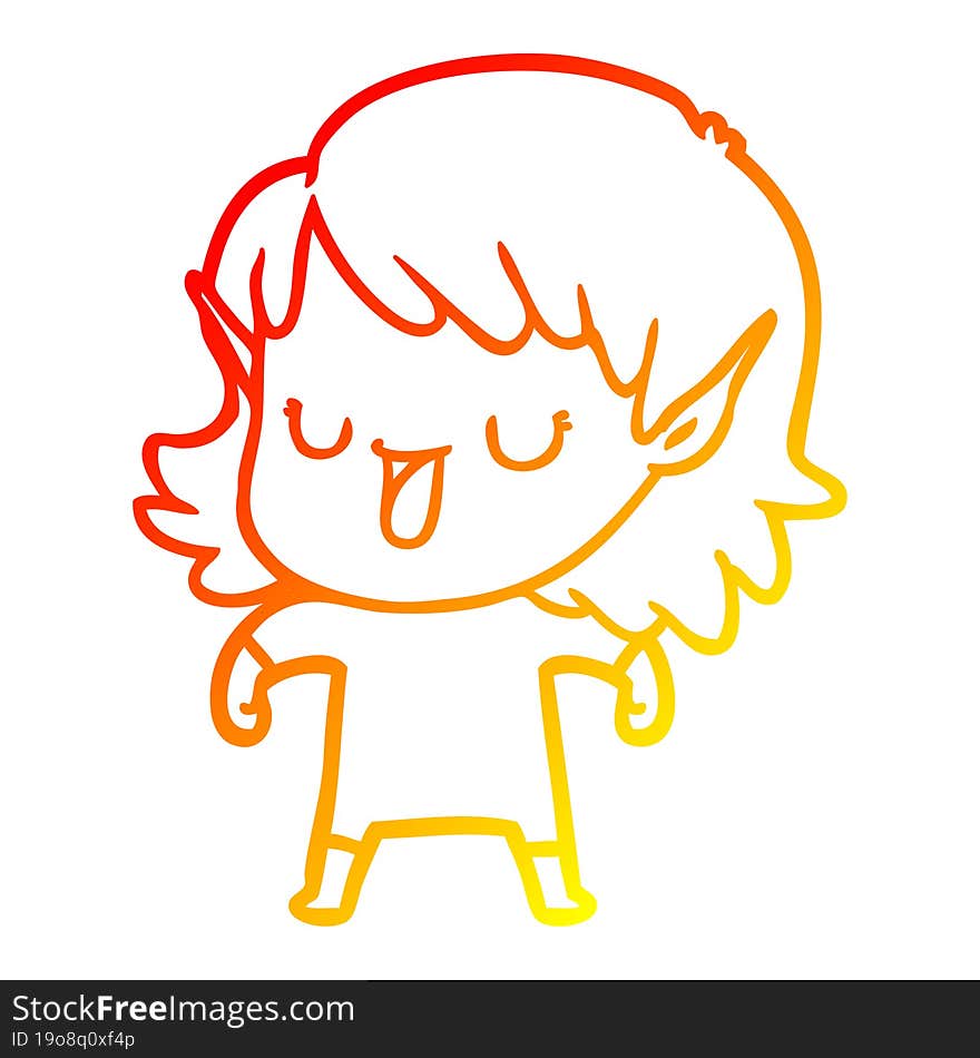 warm gradient line drawing cartoon elf girl