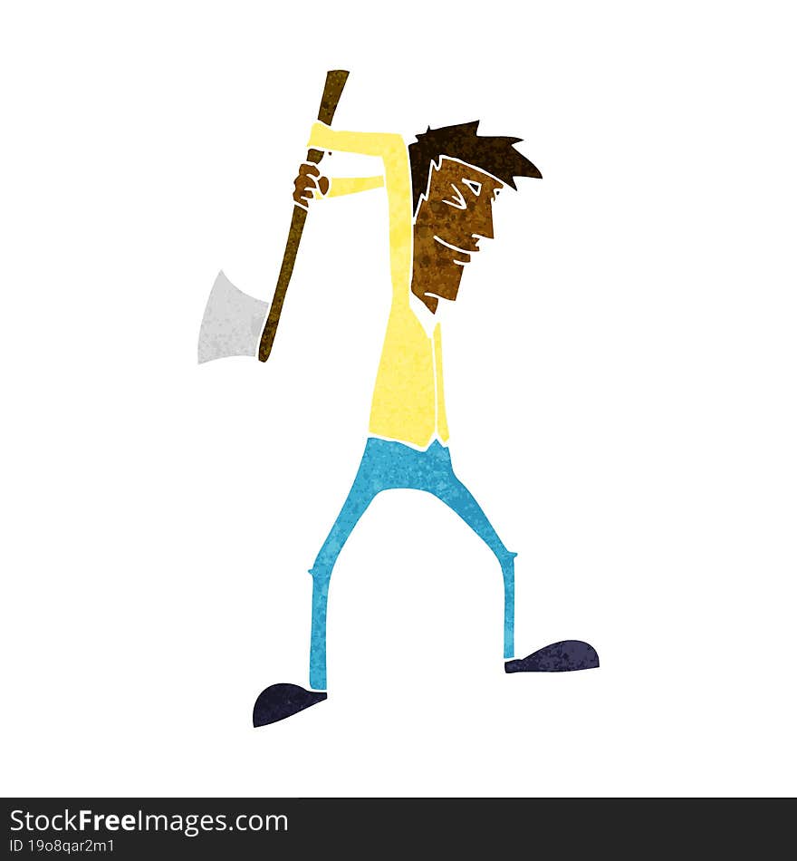 cartoon man swinging axe