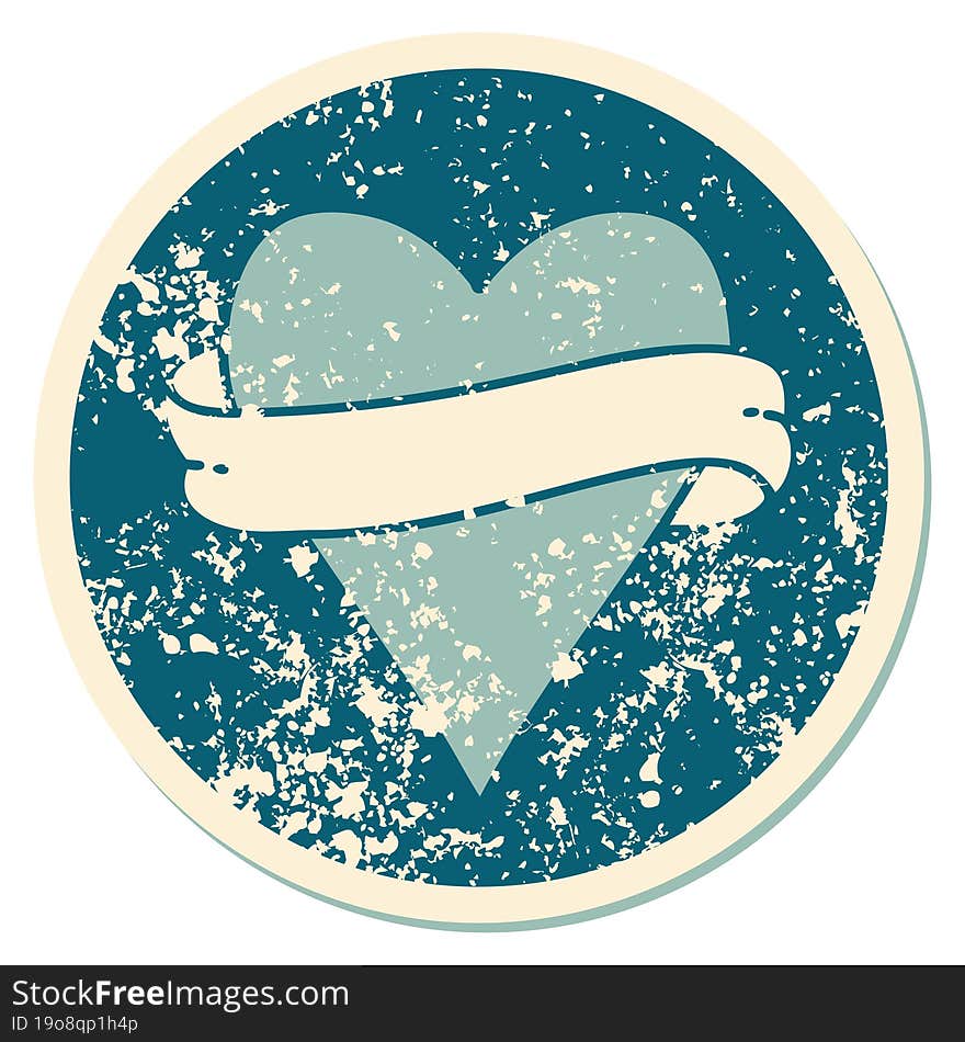 Distressed Sticker Tattoo Style Icon Of A Heart And Banner