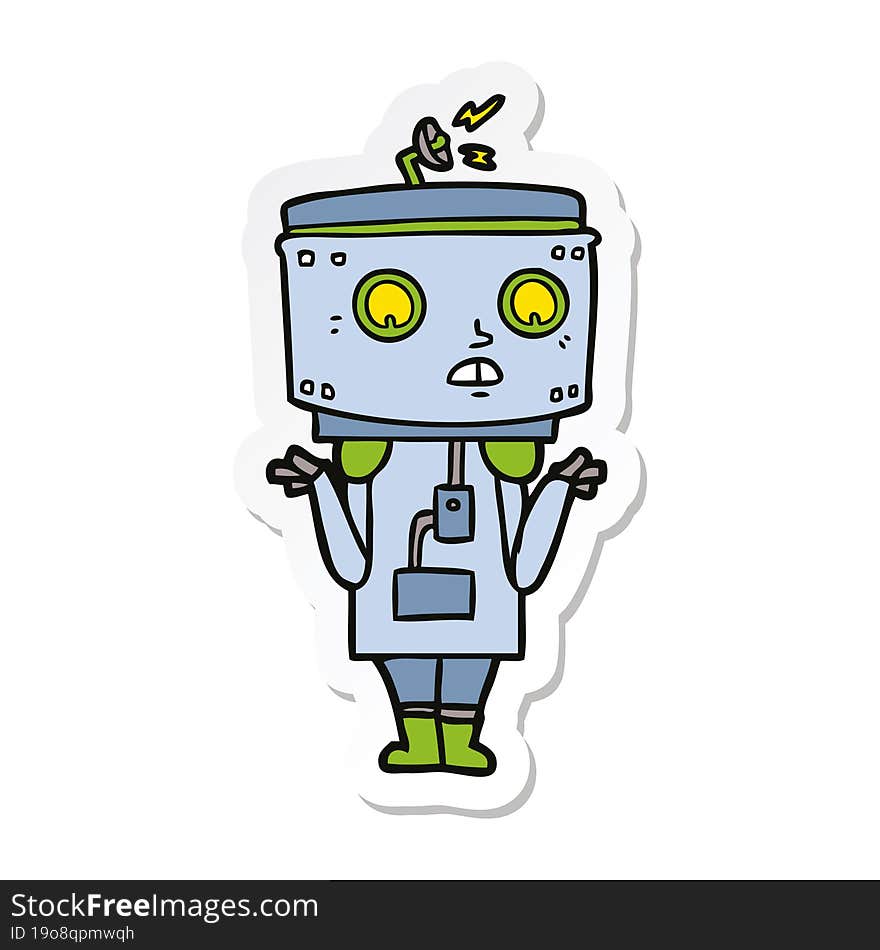 sticker of a cartoon robot shrugging