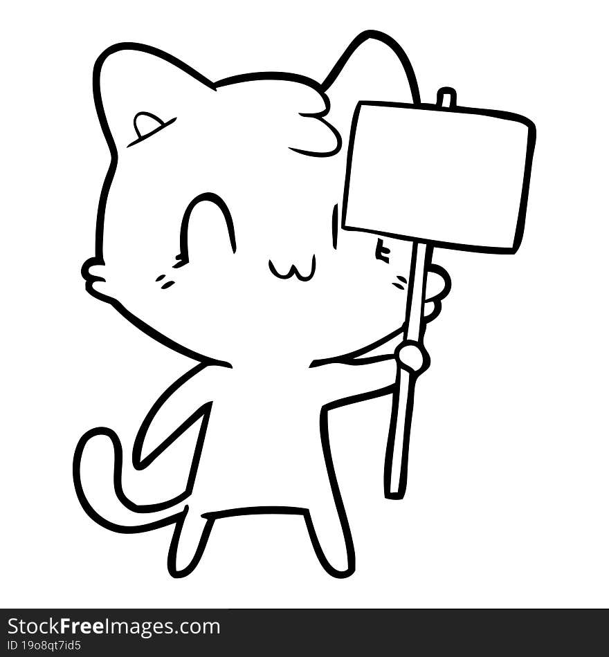 cartoon happy cat with blank sign. cartoon happy cat with blank sign