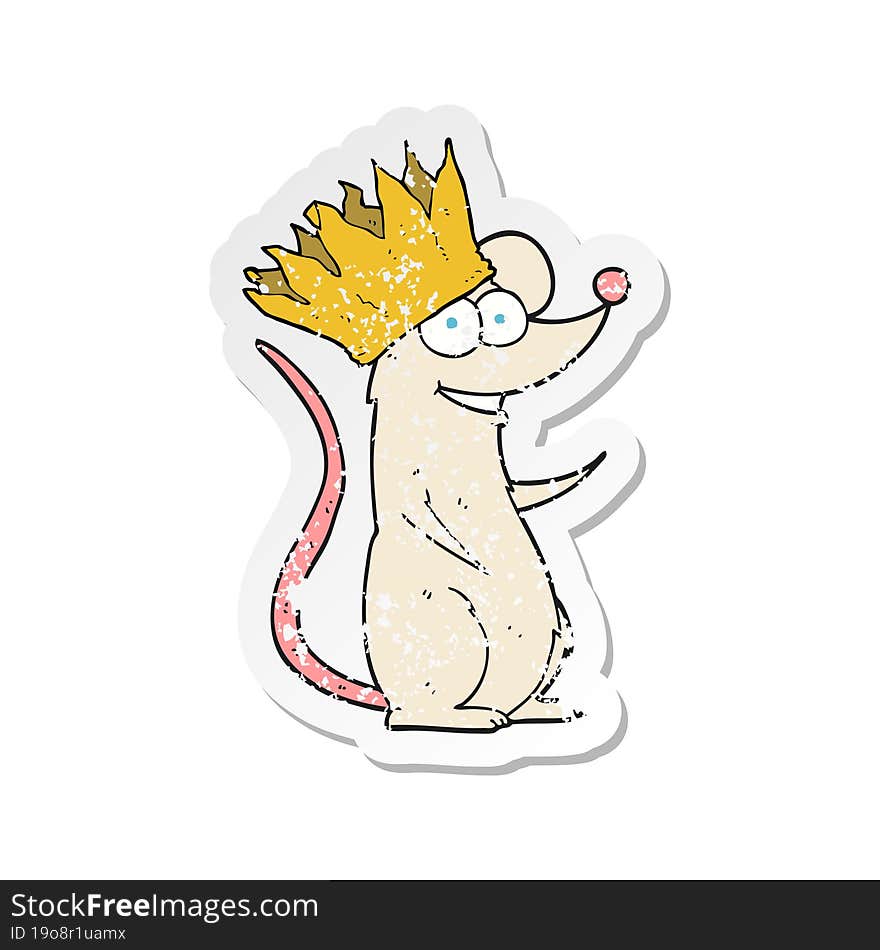 retro distressed sticker of a cartoon mouse wearing crown