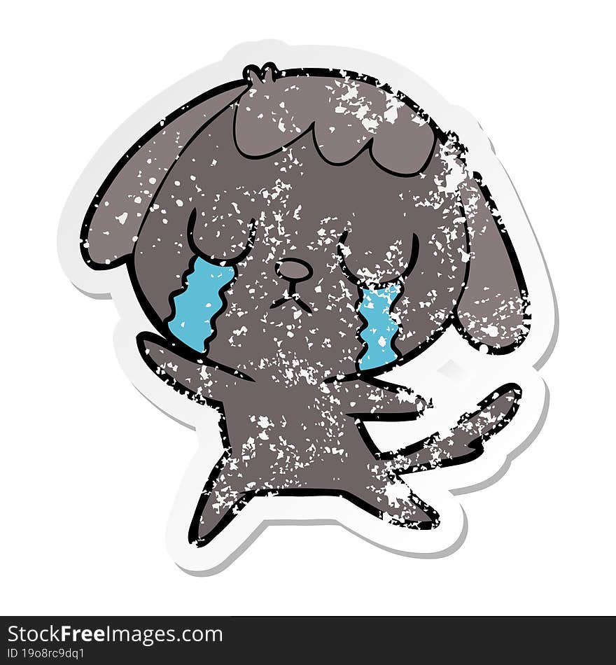 distressed sticker of a cute cartoon dog crying