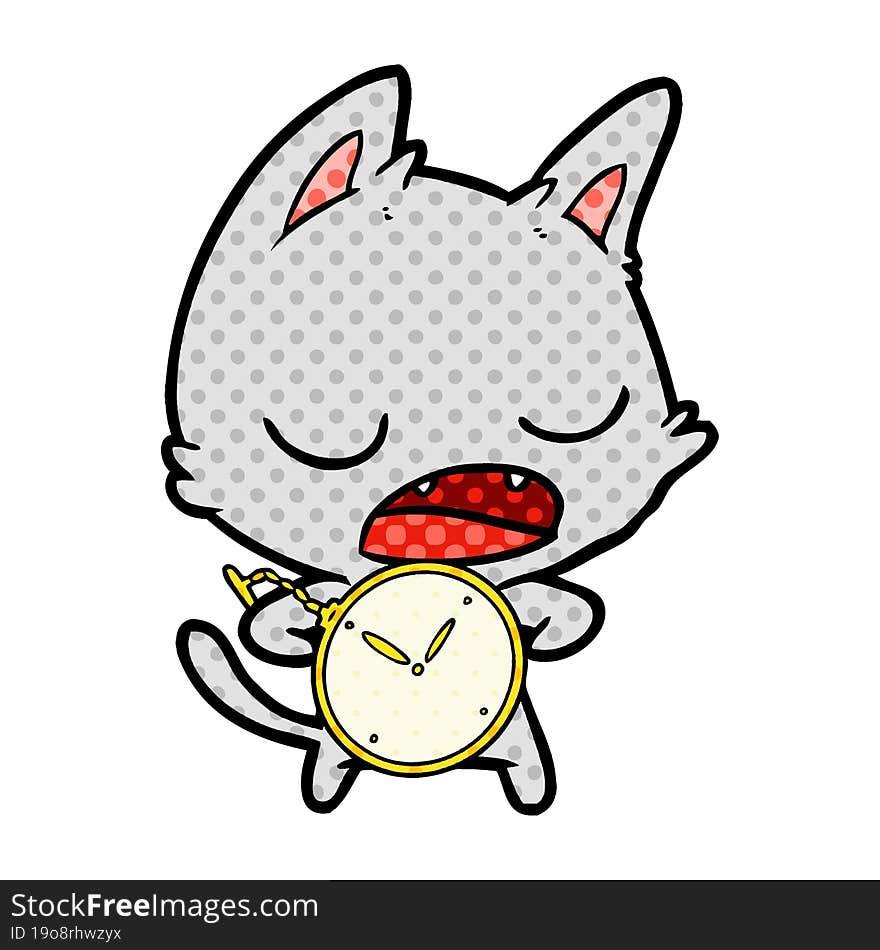 talking cat cartoon with stopwatch. talking cat cartoon with stopwatch